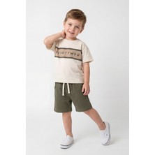 Joy Kids Erkek Çocuk %100 Pamuk 2 Iplik Baskılı Takım (3-6yaş) (Ekru-Haki)