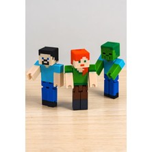 Hunga Minecraft Figür Seti - Steve, Zombi ve Alex 3 Parça PLA Materyal ile Dayanıklı Tasarım