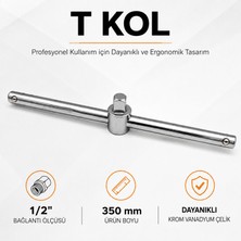 Badem10 Profesyonel T Kol Anahtar El Aleti 1/2 350 mm Lokma Aparatı Güçlü Çelik Gövde Dayanıklı Yapı