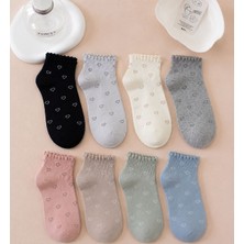 Sky Socks 8' Li Kalp Desenli Lastik Detaylı Bayan Patik Çorap Seti