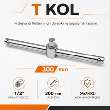 Badem10 T Kol 1/2 300 mm Lokma Kolu Profesyonel Tamir Anahtarı Dayanıklı Krom Vanadyum Çelik El Aleti