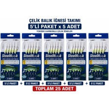 Valkyrie Fosforlu Çelik Balık Iğnesi Takımı 5’li Paket x 5 Adet Toplam 25 Iğne Hazır Olta Gece Parlayan Yemli Çapari