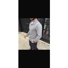 Slim Fit Hemşire Yaka Gri Sweatshirt