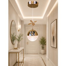 Trend Rose Tekli Desenli Top Rose Gold 3 Renk Modlu Kristal Desen Taşlı Ledli Sarkıt Avize