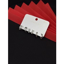 Melisa Takı & Aksesuar 316L Çelik Jewelry Gümüş Renk 6lı Set Zirkon Taşlı Küpe