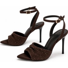 Patron Shoes Kadın Taş Detaylı Ince Topuklu Bilekten Bantlı Şık Gece Ayakkabısı