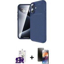 Marsilyan™- iPhone 16 Kılıf Eksen Form Prime - Siyah 3D Antistatik Mat Seramik Nano Ekran Koruyucu + Bilvis Titan Kamera Lens - Pe