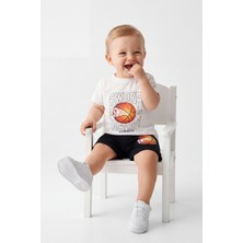 Joy Kids Erkek Bebek %100 Pamuk Dijital Baskılı Penye Takım (9-24AY) (Beyaz-Siyah)