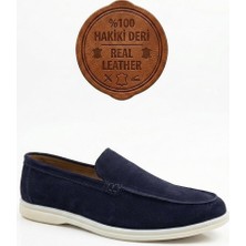 Ebrus Trend ET0252 %100 İçi Dışı Hakiki Deri Erkek Lacivert Süet Casual Loafer Termo Taban Ayakkabı