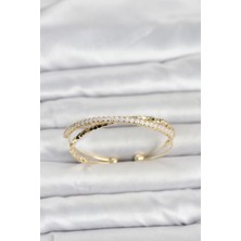 AyrStore Buğz Pirinç Gold Renk Zirkon Taşlı ve Dorika Model Kadın Bileklik