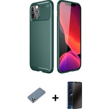 Marsilyan™- iPhone 11 Pro Max Kılıf Eksen Form Prime - Siyah 3D Antistatik Hayalet Cam Ekran Koruyucu + Metal Kamera Lens Koruma Cam - Gs
