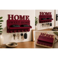 Cafio3D Home Sweet Home Duvar Anahtarlık ve Raf – Dekoratif Askılık (20X11 Cm)
