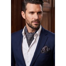 Exve Exclusive Gri Lacivert Desenli Oxford Pamuk Erkek Aksesuar Fular Şal ve Mendil Seti