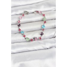 AyrStore Buğz Kristal Taşlı Kalp Kesimli Karışık Renkli Gümüş Renk Gema Kadın Bileklik