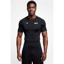 Flex Premium Ufc Beyaz Logo Siyah Kısa Kol Compression Erkek T-Shirt Spor Gym Fitness Boks Kickboks