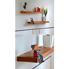 Ahşap Ötesi 2'li Doğal Ahşap Duvar Rafı Seti – 50X14CM – Gizli Askı Sistemli Dekoratif Raf