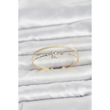 AyrStore Buğz Pirinç Gold Renk Zirkon Taşlı Baget Model Kadın Bileklik