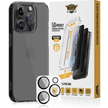 Buff Labs Buff iPhone 15 Pro Max Avantaj Paket - Siyah Kılıf +  Ekran Koruyucu + Lens Koruyucu - 5d Privacy