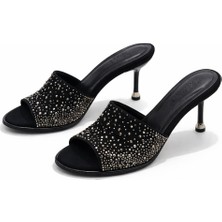 Patron Shoes Kadın Saten Taş Detaylı Topuklu Terlik – Özel Gün & Davet Terliği