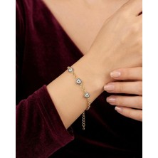 Melisa Takı & Aksesuar 14K Gold Renk Xuping Kalp Nazar Taşlı Bileklik 21CM