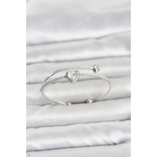 AyrStore Buğz Pirinç Gümüş Renk Kalp Model Zirkon Taşlı Kadın Bileklik
