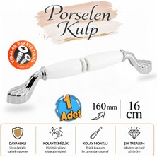 Badem10 Gardenya Porselen Beyaz Krom Kulp 160 mm 16 cm Mobilya Çekmece Dolabı Dolap Kapak Kulplar Kulb Kulpu