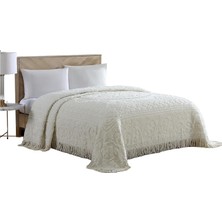 Beatrice Home Fashions Madalyon Kadife Yatak Örtüsü, Çift Kişilik Yatak, Fildişi Rengi