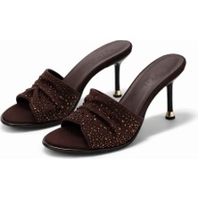 Patron Shoes Kadın Saten Taş Detaylı Topuklu Terlik – Özel Gün & Davet Terliği