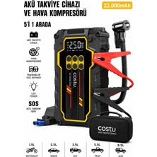 Bagajon Castu CS80 Plus Max Akü Takviye Cihazı 22.000 Mah | 4'ü 1 Arada Powerbank, Hava Kompresörü, LCD EKRAN,150PSI