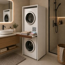 Mobilyacın Çamaşır ve Kurutma Makinesi Dolabı Kapaksız Çekmeceli Banyo Dolabı Ceviz