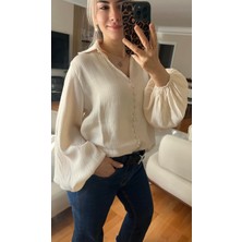Cardella Milla Floss Viskon Balon Kol Dökümlü Kadın Gömlek Bluz