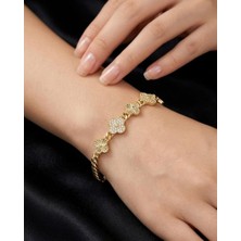 Melisa Takı & Aksesuar 14K Gold Renk Xuping Zirkon Taşlı Yonca Bileklik 20CM