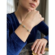 Melisa Takı & Aksesuar 14K Gold Renk Xuping Yuvarlak Nazar Taşlı Bileklik 20CM