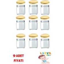 Cam Kavanoz  Altın Kapaklı 210 cc 9 Adet Yoğurt Bebek Mama Ek Gıda Kavanozu 15 Adet Etiket Hediye