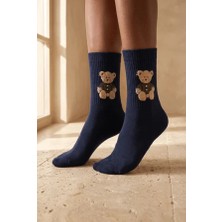 Bony Socks Unisex Teddy Desenli Soket Çorap Lacivert