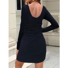 Aymood Kadın Uzun Kollu Sırt Büzgü Detay Kaşkorse Elbise