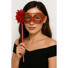 NW NessiWorld Nessiworld Lüks Saplı Maskeli Balo Maskesi Kırmızı Renk 35 cm
