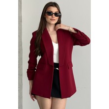 Moda Armanc Kadın Blazer Ceket Büzgülü Kol Detaylı Şık Ofis Ceket Kruvaze Yaka
