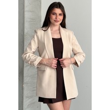 Moda Armanc Kadın Blazer Ceket Büzgülü Kol Detaylı Şık Ofis Ceket Kruvaze Yaka