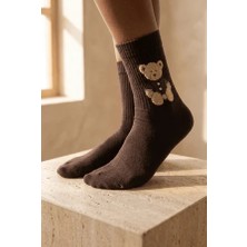 Bony Socks Unisex Teddy Desenli Soket Çorap Koyu Kahve