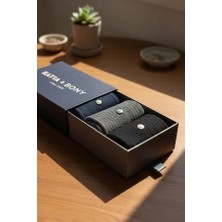 Bony Socks Erkek 3'lü Lacivert Premium Kutulu Zımbalı Soket Çorap