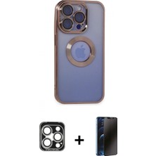 Marsilyan™- iPhone 15 Pro Max Kılıf Pusula Form - Siyah 3D Antistatik Hayalet Cam Ekran Koruyucu + Pvd Metal Kamera Lens - Gs