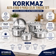 Korkmaz Pfoa Içermez, Pfas Içermez, Kadmiyum Içermez, Kurşunsuz, Alfa A1660 9 Parça Çelik Tencere Seti