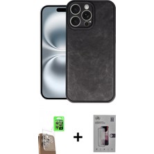Marsilyan™- iPhone 16 Pro Kılıf Kıvılcım Işık Serisi - Siyah Bilvis 3D Mat Cam Ekran Koruyucu + Raze Metal Kamera Lens - Cltm