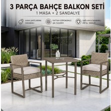 Evinizin Atölyesi 3 Parça Bahçe Balkon Masa Sandalye Seti  Rattan Görünümlü, Metal Ayaklı
