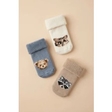 Bony Socks 3'lü Paket Hayvan Desenli Havlu Bebek Soket Çorap