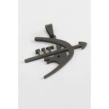 Zero Land Ilkeshop Ok Yay Çelik Kolye Ucu 4 Cm-Siyah