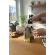 Kitchen Life 4 Parça Silikon Saplı Çift Taraflı Paslanmaz Çelik Rende , Ölçülü ,hazneli Sarımsak Rendesi 1 Litre