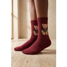 Bony Socks Unisex Teddy Desenli Soket Çorap Bordo