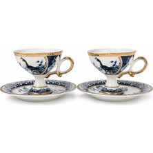 Be-Lis Premium Collection Ayaklı 6’lı Türk Kahvesi Fincan Takımı Mavi Gold Desenli Kutulu Lüx Kahve Seti